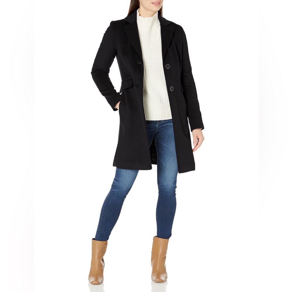 Calvin Klein Angora Wool Single Breast Black Coat Jacket Winter Classic Dressy